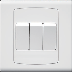 Plate Switch FC305Q - 3 Gang 1 Way, White - Elite Elegance