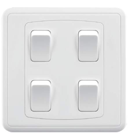 Plate Switch FC363 - 4 Gang 1 Way, White - Elite Elegance