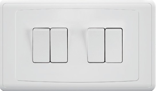 Plate Switch FC307 - 4 Gang 1 Way, White - Elite Elegance