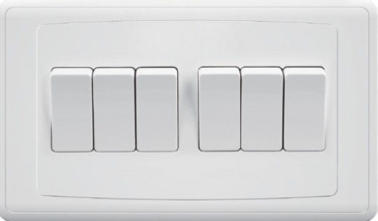 Plate Switch FC309 - 6 Gang 1 Way, White - Elite Elegance