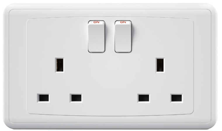 Switched Socket, Single Pole FC406 - 2 Gang, White - Elite Elegance
