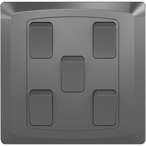 Plate Switch FC365SH - 5 Gang 1 Way, Grey - Elite Elegance