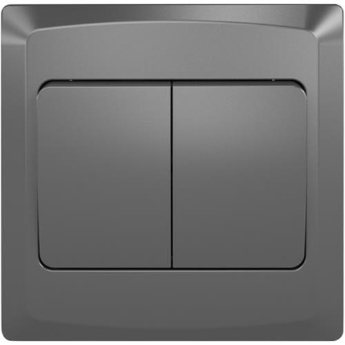 Plate Switch FC303WSH - 2 Gang 1 Way (Big Button), Grey - Elite Elegance