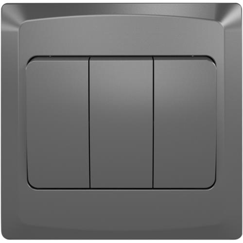 Plate Switch FC305W - 3 Gang 1 Way (Big Button), Gray - Elite Elegance