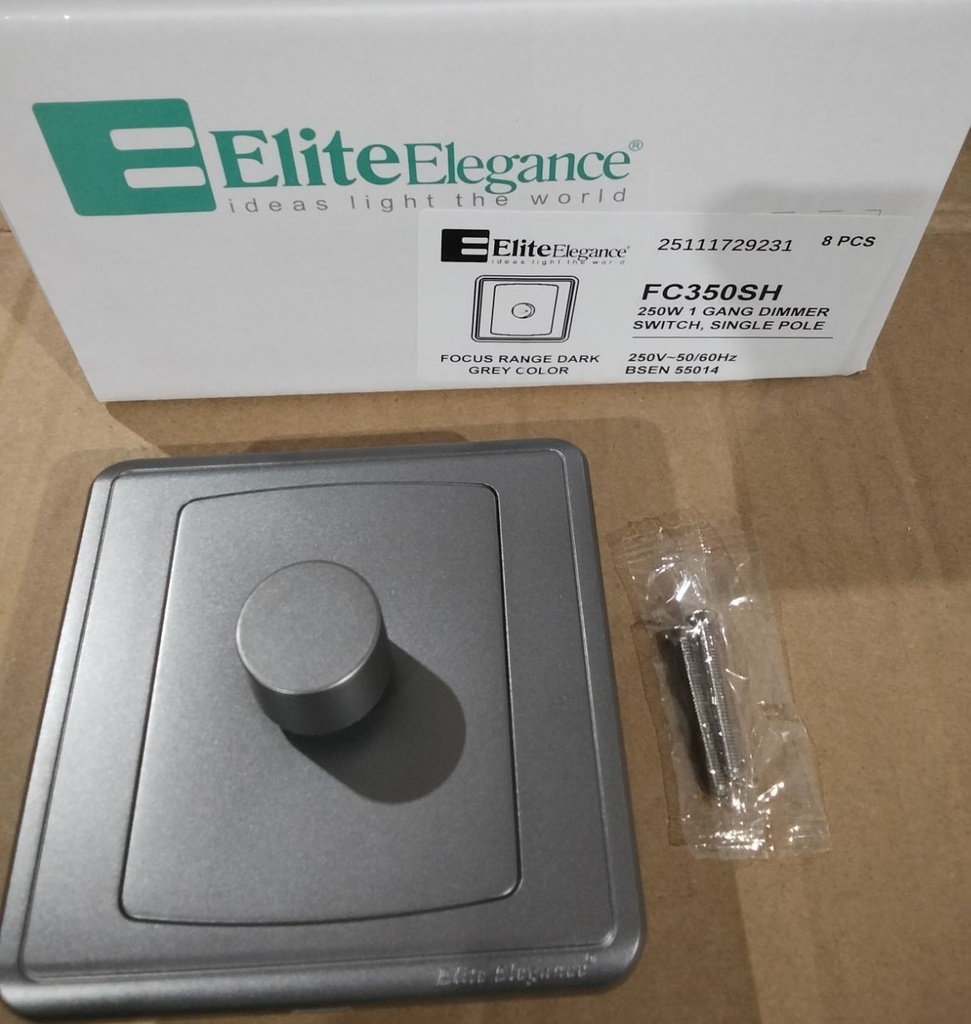 Dimmer Switch FC350SH - 1 Gang 250W, Grey - Elite Elegance