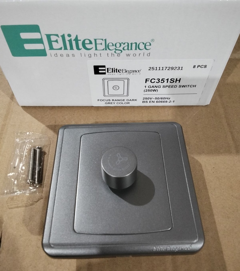 Fan Speed Switch FC351SH - 1 Gang 250W, Grey - Elite Elegance