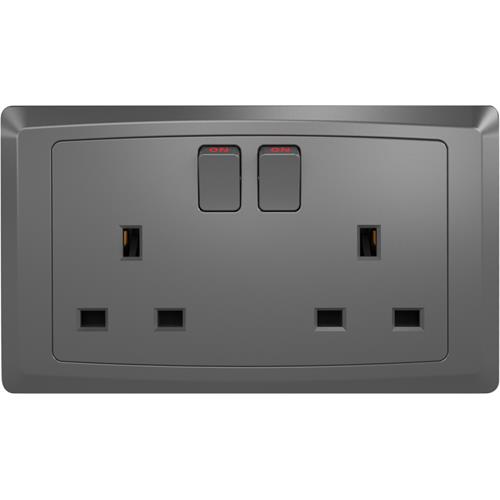Switched Socket, Single Pole FC406SH - 2 Gang, Grey - Elite Elegance