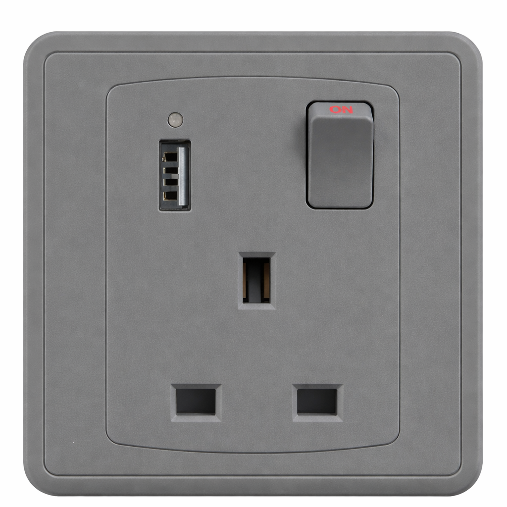 Switch Socket+Neon+1*USB A+C FC457SH - 1 Gang, Grey