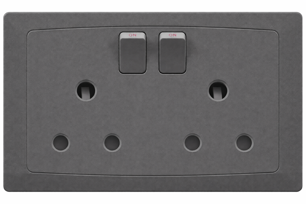 Switch Round Pin Socket 15A FC529Q - 2 Gang, Gray - Elite Elegance
