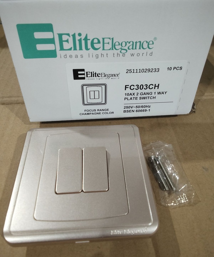 Plate Switch FC303CH - 2 Gang 1 Way, Champagne - Elite Elegance