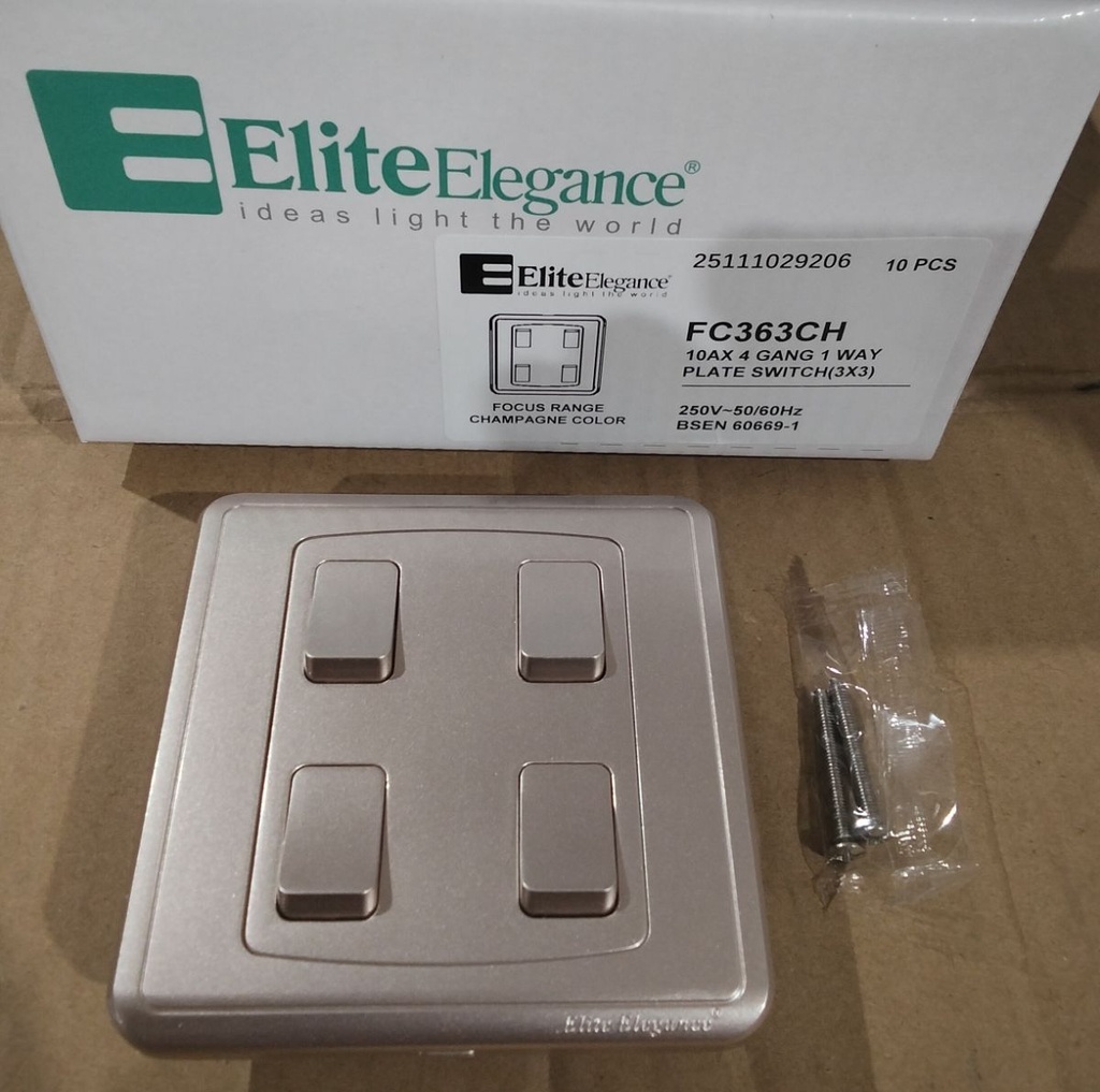 Plate Switch FC363CH - 4 Gang 1 Way, Champagne - Elite Elegance
