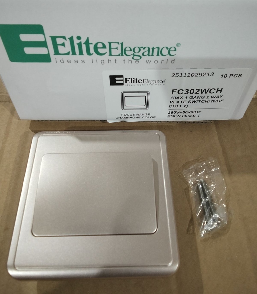 Plate Switch FC301WCH - 1 Gang 2 Way (Wide Button), Champagne - Elite Elegance
