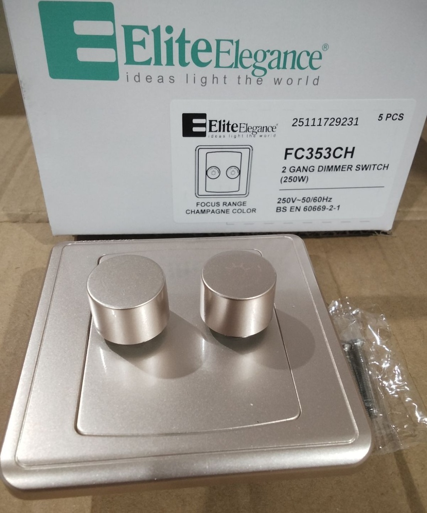 Dimmer Switch FC353CH - 2 Gang 250W, Champagne - Elite Elegance