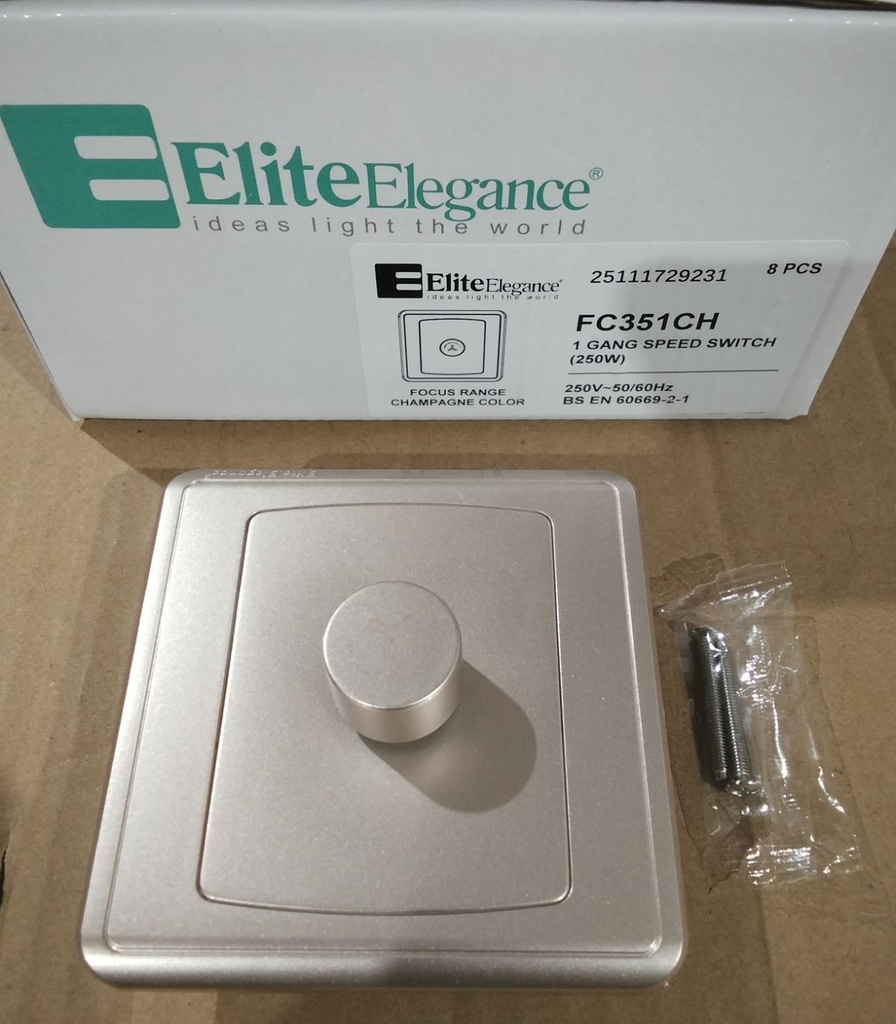 Fan Speed Switch FC351CH - 1 Gang 250W, Champagne - Elite Elegance