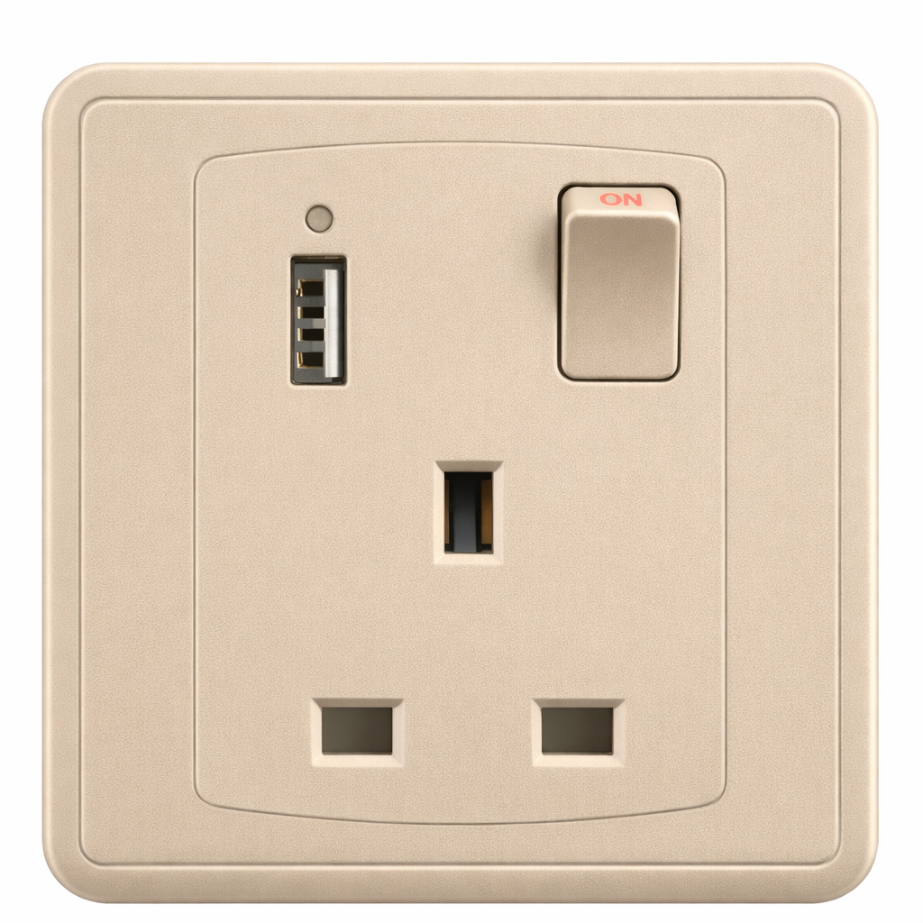 Switch Socket+Neon+1*USB A+C FC457CH - 1 Gang, Champagne