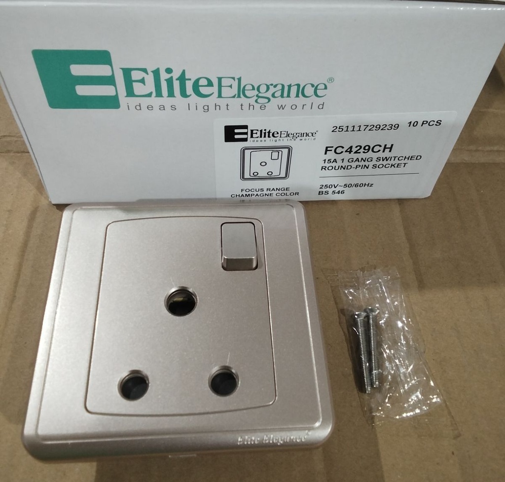 Switch Round Pin Socket 15A FC429 - 1 Gang, Champagne