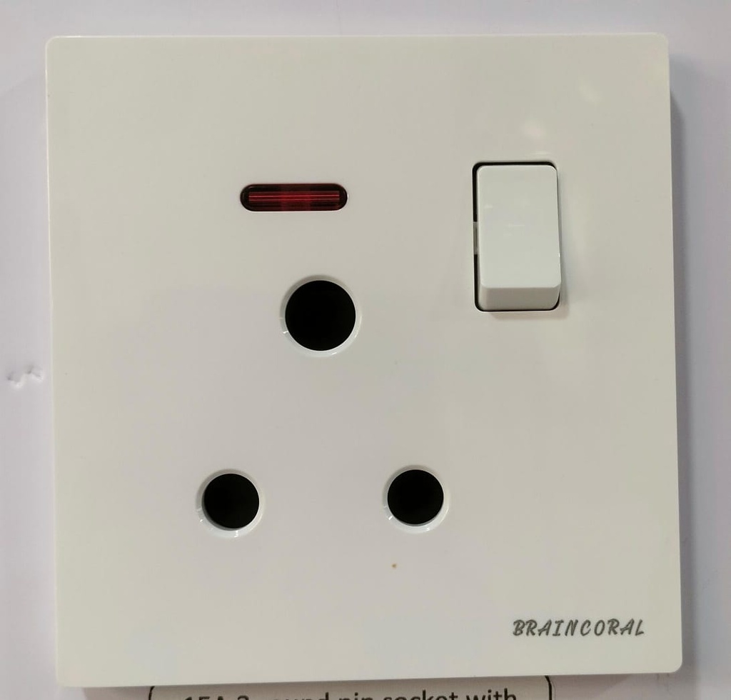 15A 3 round pin socket with  switch & neon