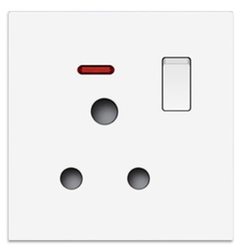 Switch Round Pin Socket 15A - 1 Gang, White