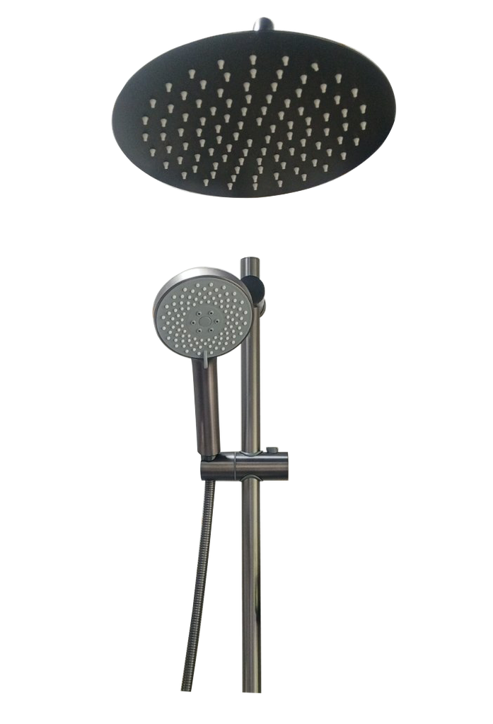 Shower  set - 2 function brass body with embedded box, SUS304 shower head 250*250 SUS304 sliding bar with ABS holder, Brass water outlet ABS hand shower, 1.5M SUS304 showr hose - 91001GM - Gun Metal