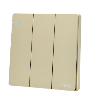 Plate Switch Q5C2Q/2Y - 3 Gang 2 Way (Big Button), Gold - MAAT