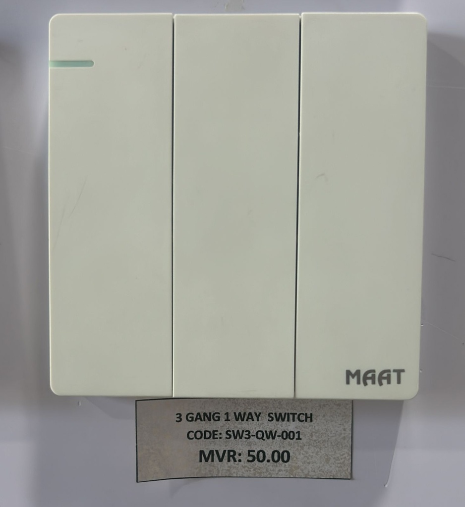 3 GANG 1 WAY  SWITCH  WHITE 
Box Code: METQ53Q/1Y