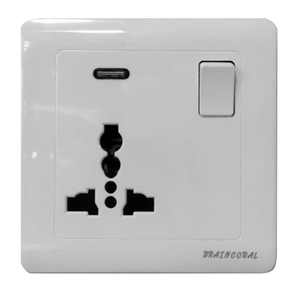 Three Pin - 1gang 1way + 3pin universal socket D1047 86x86mm 13A250V