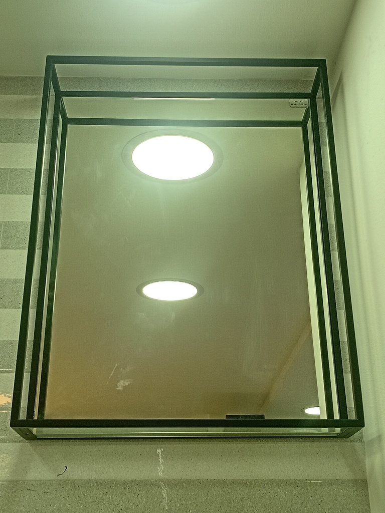 MODERN INDUSTRIAL STEEL METAL DOUBLE FRAMED BATHROOM MIRROR WITH SHELF  BOX CODE A4-7  60x46CM