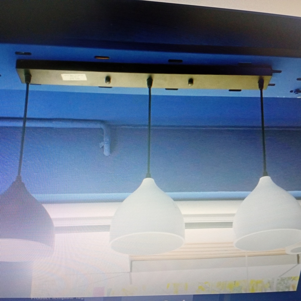 Ceiling Light 730*170*H750 mmSource: E27*3 (excluded)Material: Ironlight body finish: black+white+ shinny whiteBox Code: A2-7