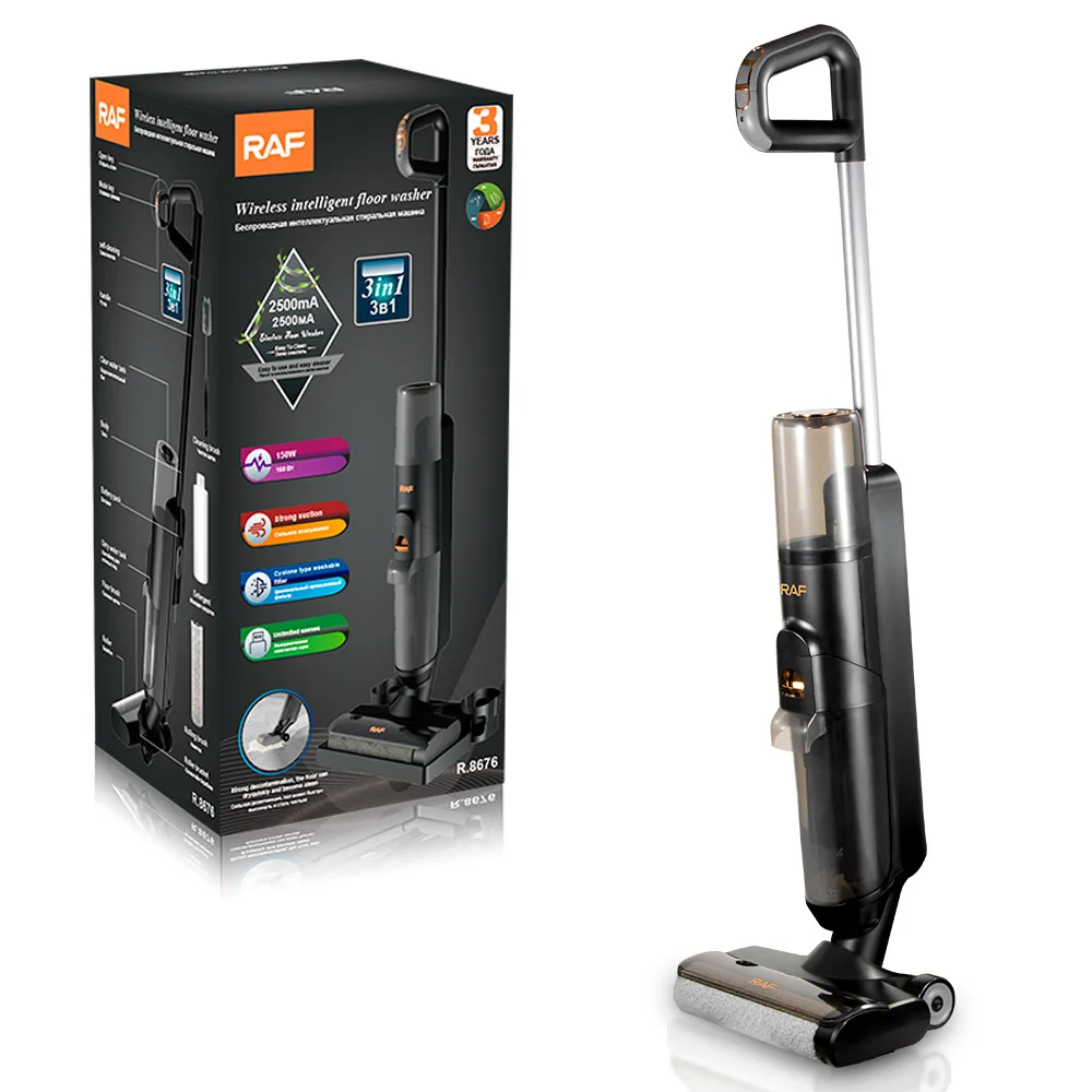 "RAF brand, Wireless intelligent floor washer, 3in 1, R.8676# Rated power: 150w, Color: black"