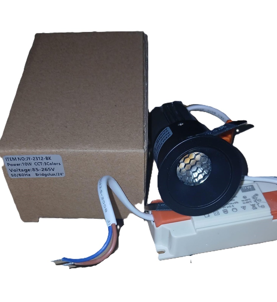 LED：BRIDGELUX Power:10W CCT: 3 COLORS Size：Ф44*H90mm Cutting：Ф40mm JY-2312  C.R.I:  90Ra  - Black