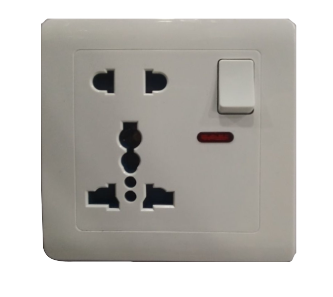 1G 13A Socket With Bipolar Switch With Neon White Color