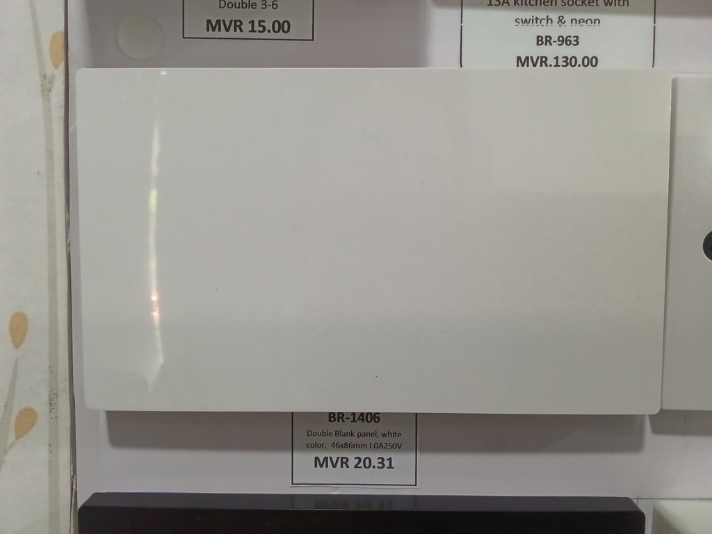 Double Blank panel, white color,   46x86mm I 0A250V