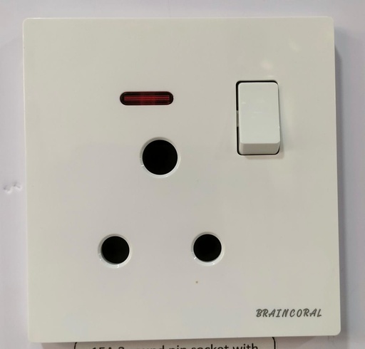 [BR-965] 15A 3 round pin socket with  switch & neon