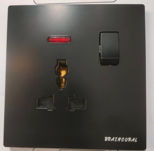 [BR-793] Socket - 1gang 1 way + 3pin Universal, LK4048 86x86mm 13A250V, Black