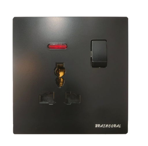 [BR-793] Socket - 1gang 1 way + 3pin Universal, LK4048 86x86mm 13A250V, Black