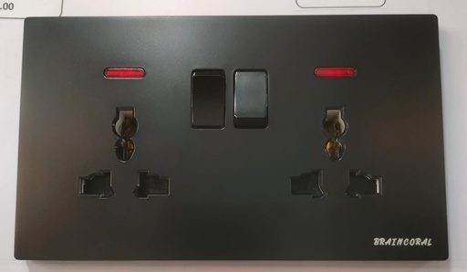 [BR-792] Socket - Double 3 pin, LK4048 86x86mm 13A250V, Black
