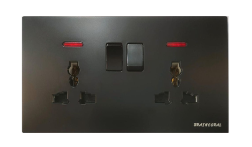 [BR-792] Socket - Double 3 pin, LK4048 86x86mm 13A250V, Black
