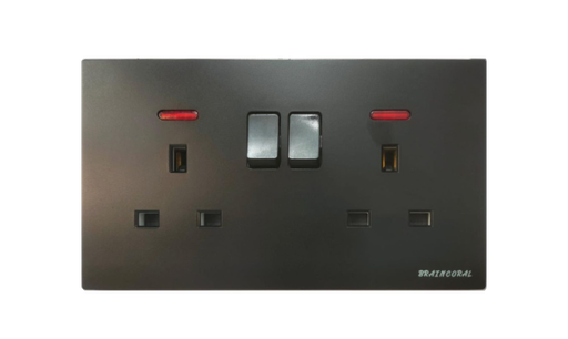 [BR-791] Socket - 13A Double with Lamp, LK4056D 86x86mm 13A250V, Black