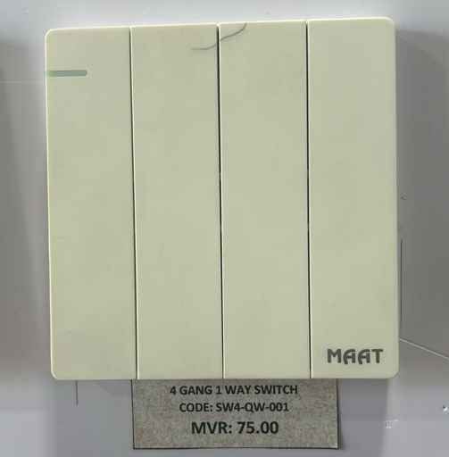 [SW4-QW-001] 4 GANG 1 WAY SWITCH   WHITE   SW4-QW-001
 Box Code: METQ54Q/1Y