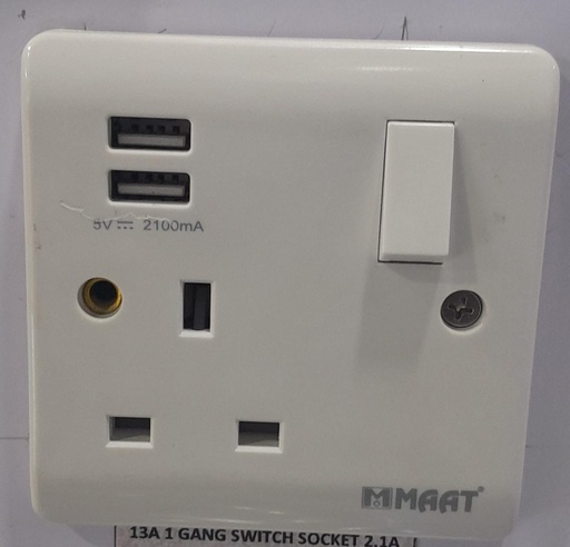 [SWS-ZW-002] 13A 1 GANG SWITCH SOCKET 2.1A USB WHITE
 Box Code: Z766