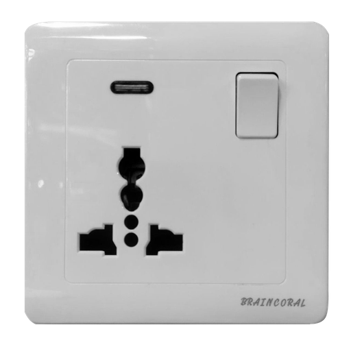 [BR-190] Three Pin - 1gang 1way + 3pin universal socket D1047 86x86mm 13A250V