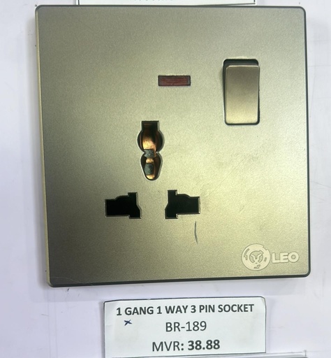 [BR-189] Three Pin - 1gang 1way + 3pin universal socket D2047, 86x86mm 13A250V