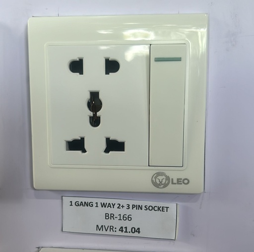 [BR-166] Three Pin - 1gang 1way +2+3pin universal socket LK4050, 86x86mm 13A250V