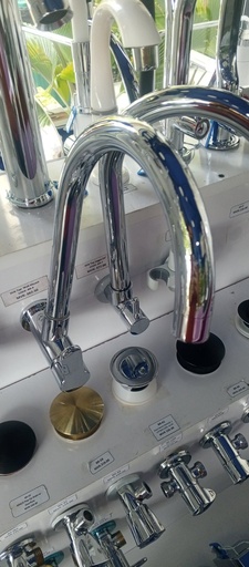 [BR-4] Sink Tap  - Wall Mount 
Stainless Steel Brass (Chrome Finish)
Overall Height: 16 "
Box Code: A1-4