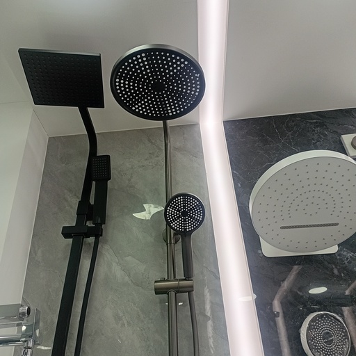 [BR-824] Thermostatic Shower set 4-function brass main body SUS201 straight shower pipe ABS shower head - 80211GM - Gun Metal, ABS hand shower ABS spayer, 1.5M PVC shower hose