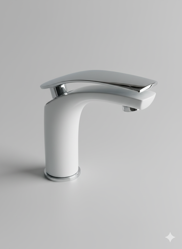 [BR-1352] Basin Faucet, Main Fauset Copper, Stainless Steel Pipe Teeth + Plastic Nut - White Color