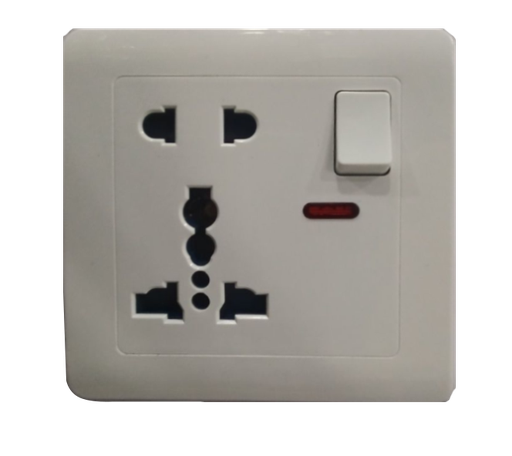 [BR-1357] 1G 13A Socket With Bipolar Switch With Neon White Color
