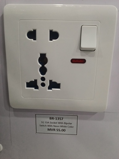 [BR-1357] 1G 13A Socket With Bipolar Switch With Neon White Color