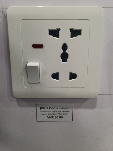 [BR-1358] 1G 13A 2 & 3Pins Multifunctional Single Pole Switched Socket With Neon White Color