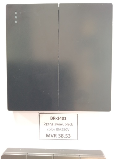 [BR-1401] Switch, 2gang 2way, black color 86x86mm I 0A250V